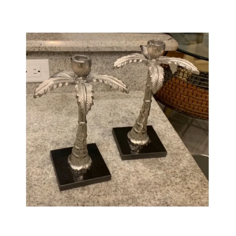 Pottery Barn Silver Palm Tree Candle Holders.